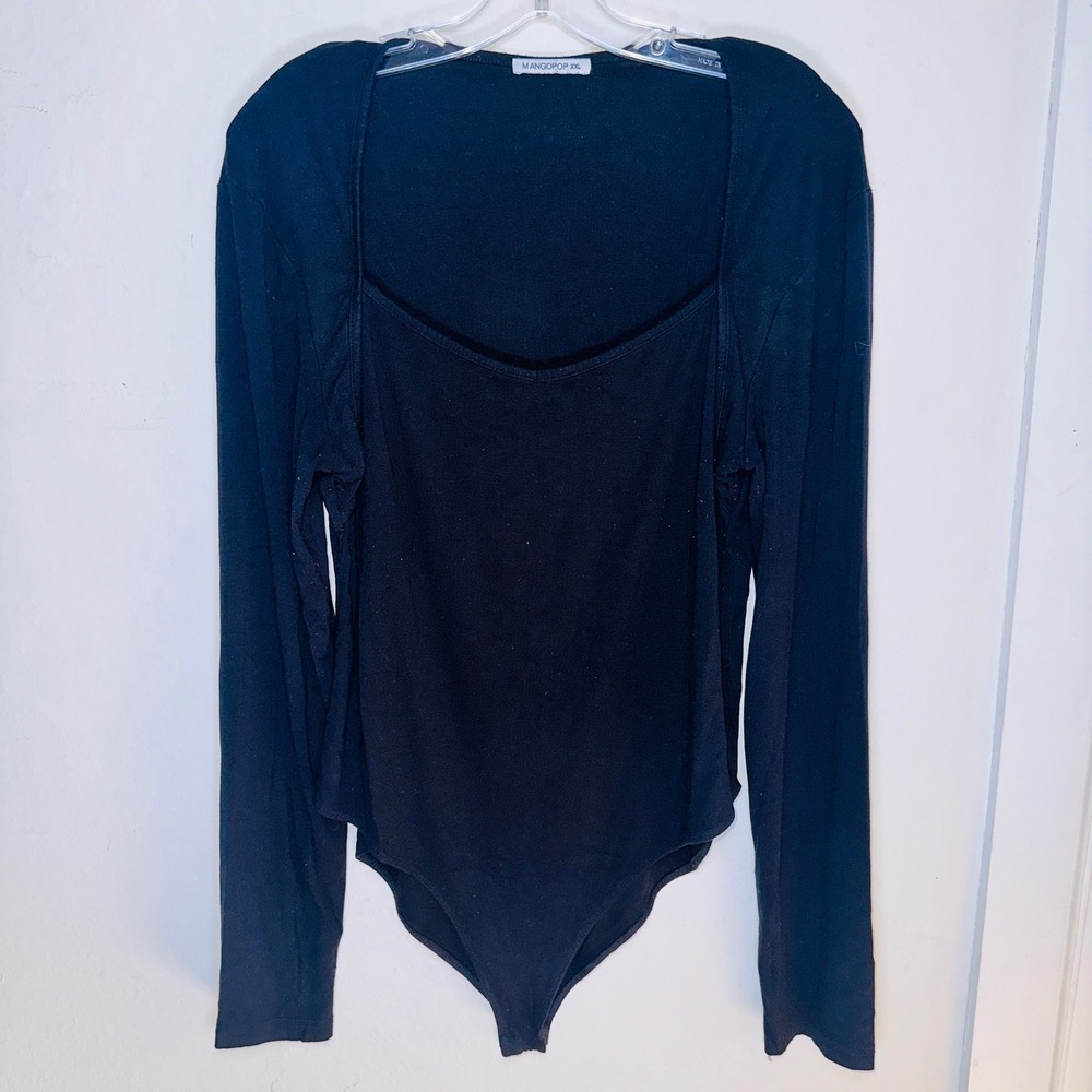 Mangopop Black Long Sleeve Square Neck Bodysuit XXL